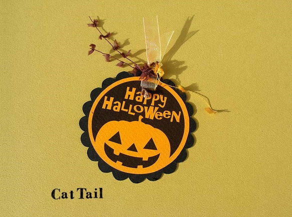 ハッピーハロウィンのタグ3点セット（パンプキン＆コウモリ&黒猫）再販 3枚目の画像