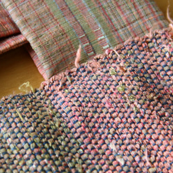 裂き織りバッグ　手織り紬・ピンク 3枚目の画像