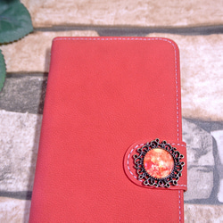 iphone6手帳型ケース 赤 スエード カボション 北欧 1枚目の画像