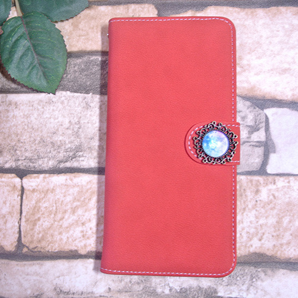 iphone6手帳型ケース 赤 スエード カボション 北欧 2枚目の画像