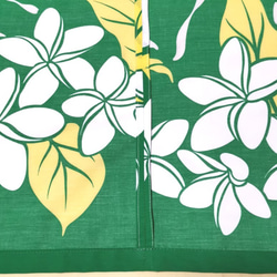 パウスカート丈74㎝4ヤード(ホワイト&グリーン)ビックモンステラ＆プルメリア柄ストライプ 3枚目の画像