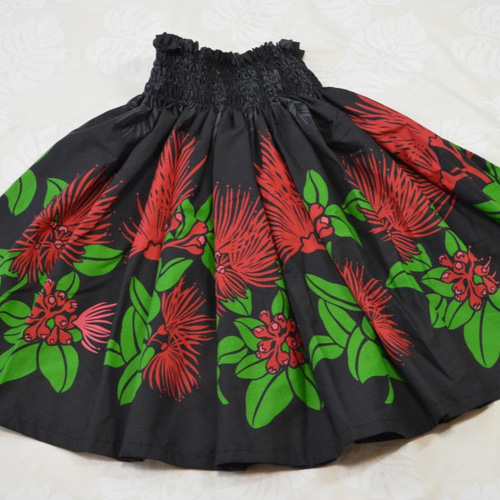 パウスカート(ブラック＆レッド)レフア柄(レッド＆グリーン) フレア  