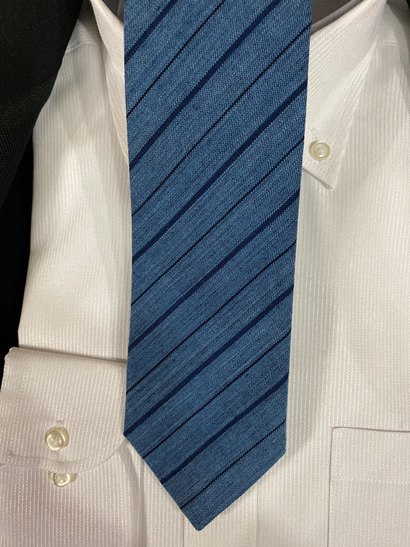 三重県松阪木綿ネクタイ　正藍縞 6枚目の画像