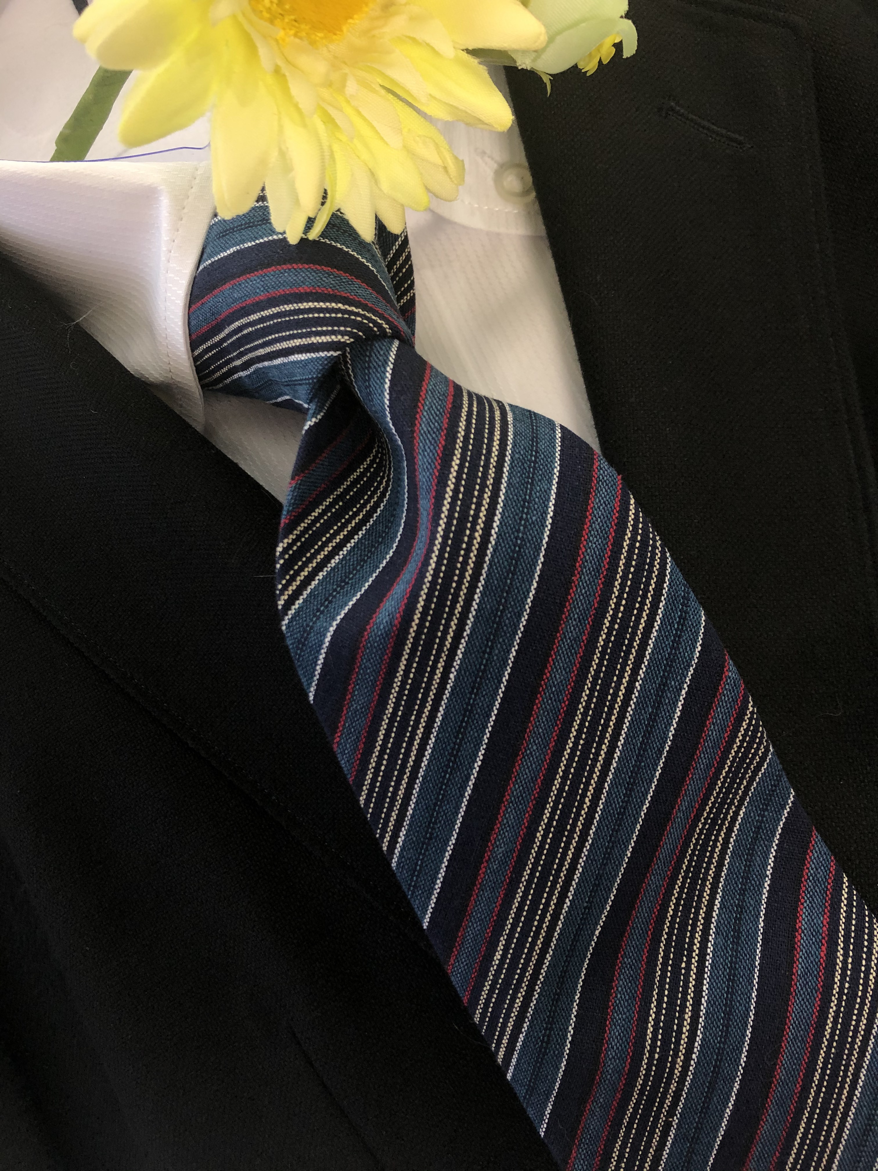 埼玉川越唐桟縞調綿ネクタイ　藍ストライプ