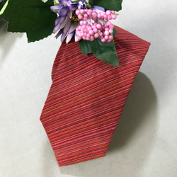四百年の伝統織会津木綿ネクタイ　やたら赤 2枚目の画像
