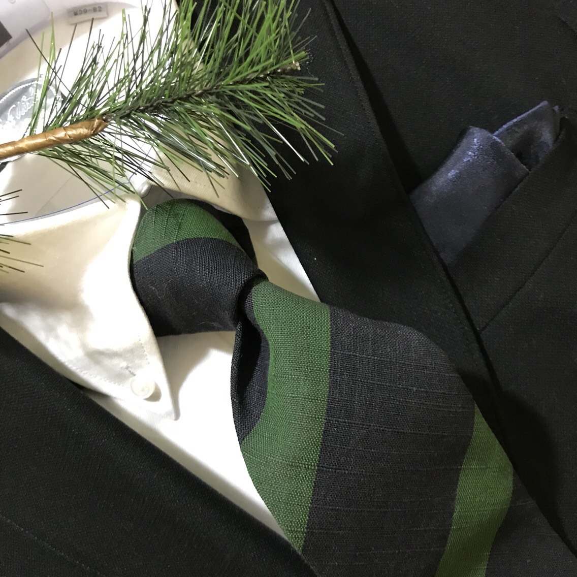 四百年の伝統織会津木綿ネクタイ　青と緑の縞