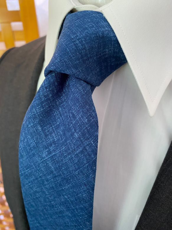 日本の伝統色綿ネクタイ 藍色 8枚目の画像
