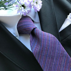 四百年の伝統織会津木綿 ネクタイ　やったら紫 11枚目の画像