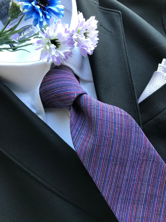 四百年の伝統織会津木綿 ネクタイ　やったら紫 11枚目の画像