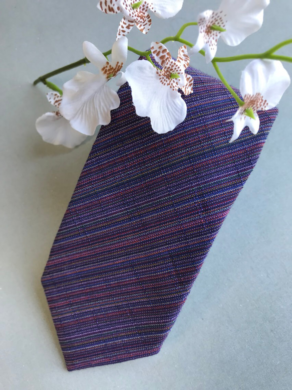 四百年の伝統織会津木綿 ネクタイ　やったら紫 5枚目の画像