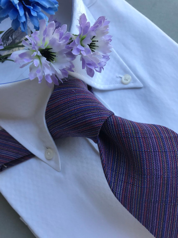 四百年の伝統織会津木綿 ネクタイ　やったら紫 6枚目の画像