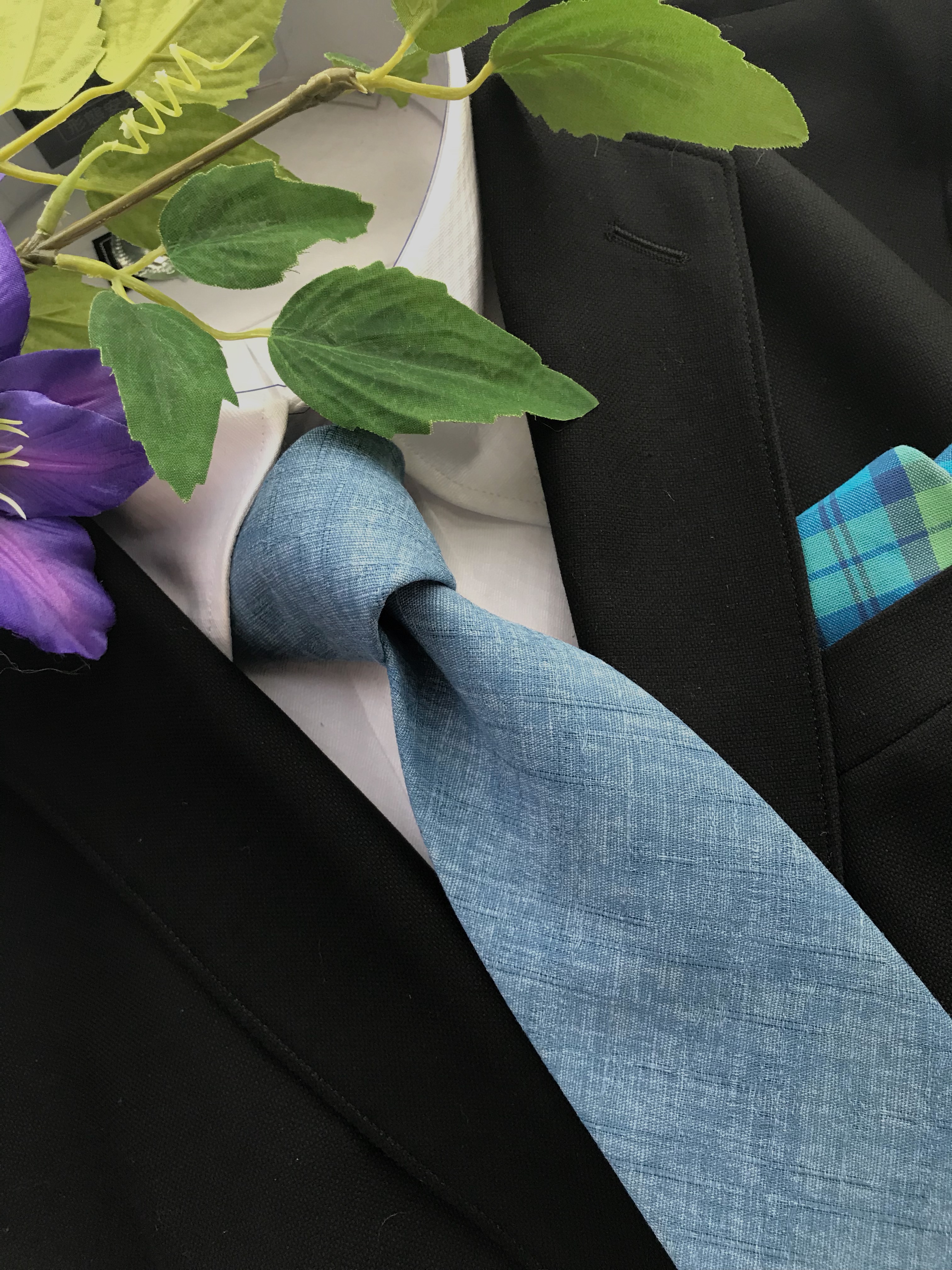 日本の伝統色綿ネクタイ　勿忘草色