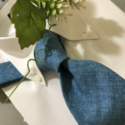 日本の伝統色綿ネクタイ　勿忘草色 2枚目の画像