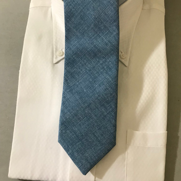 日本の伝統色綿ネクタイ　勿忘草色 5枚目の画像