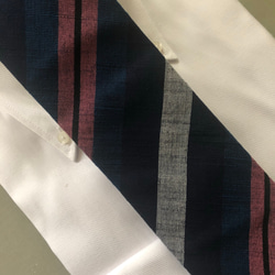 福島会津木綿ネクタイ　青にピンク色太縞 5枚目の画像