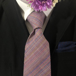 四百年の伝統織会津木綿ネクタイ　御薬園の藤の花色(やたら紫×ベイジュ) 2枚目の画像