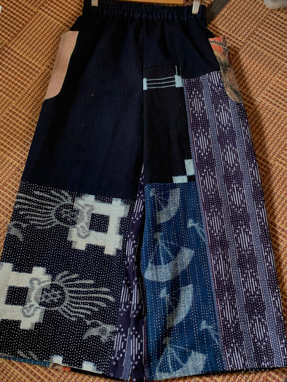 手作り　綿　古布　幟旗　絵絣　藍　刺し子　パンツ 9枚目の画像