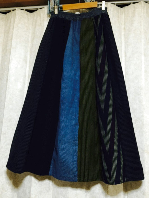 綿　縞　春のロングスカート 3枚目の画像