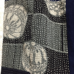 手作り　綿　型染　絵絣　藍　刺し子　ガウチョパンツ 3枚目の画像
