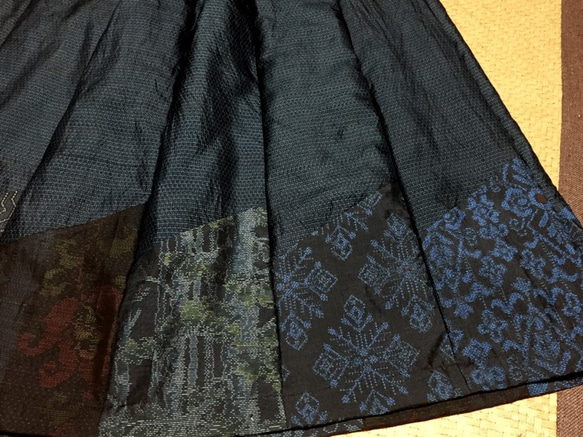 手作り　絹　裏付き12枚接ぎ大島スカート 4枚目の画像