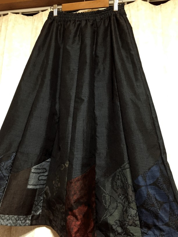 手作り　絹　裏付き12枚接ぎ大島スカート 2枚目の画像