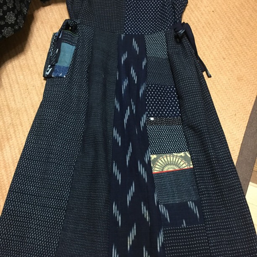 手作り 綿 絣色々 刺し子 ジャンパースカート ロングスカート（マキシ 