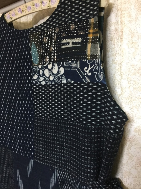手作り  綿  絣色々  刺し子  ジャンパースカート 4枚目の画像