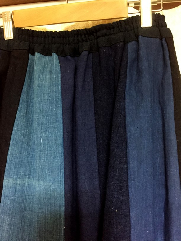手作り　綿　藍　刺し子　１２枚ハギスカート 5枚目の画像