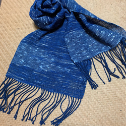 手作り  手織り 棉  藍  インディゴ染め ストール 1枚目の画像