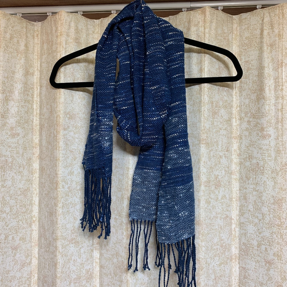 手作り  手織り 棉  藍  インディゴ染め ストール 2枚目の画像