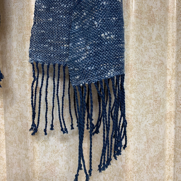 手作り  手織り 棉  藍  インディゴ染め ストール 3枚目の画像