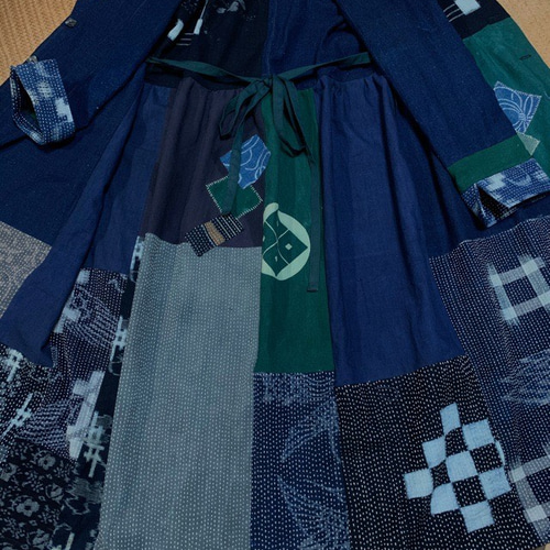 藍染絞りの刺し子ワンピース ハンドメイド 煎ら