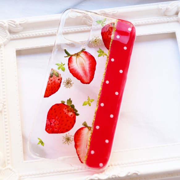 いちご 押し花 押しフルーツ 押し花iPhoneケース 押し花スマホケース 