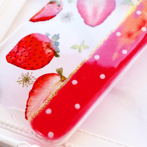 いちご 押し花 押しフルーツ 押し花iPhoneケース 押し花スマホケース 