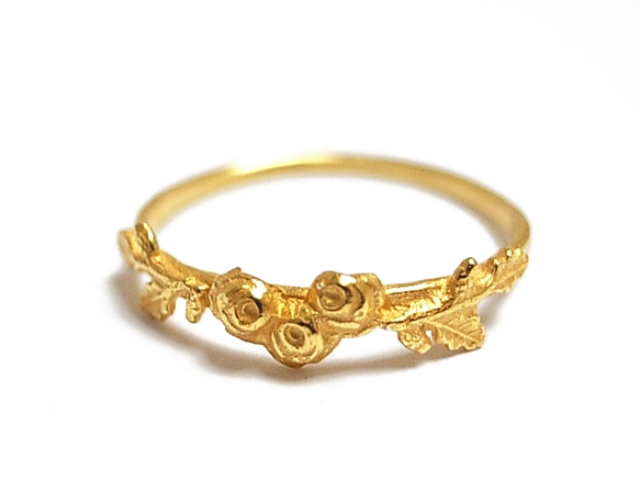 flower leaves 18ct goldplated silver925 ring 第1張的照片