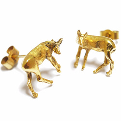 Deer 18ct goldplated Silver Studs 2枚目の画像