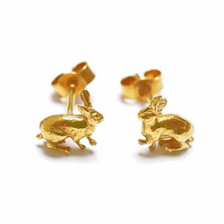 Rabbit 18ct goldplated Silver Studs 2枚目の画像