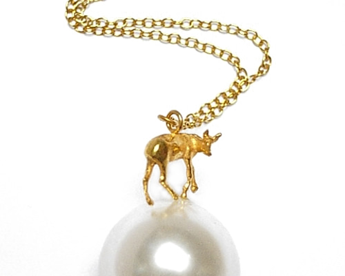 18ctGoldplated Deer on Pearl Necklace ネックレス・ペンダント