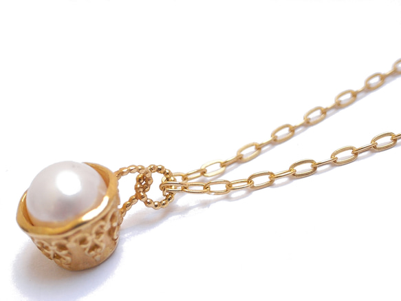 18ct goldplated teacup necklace pearl 1枚目の画像