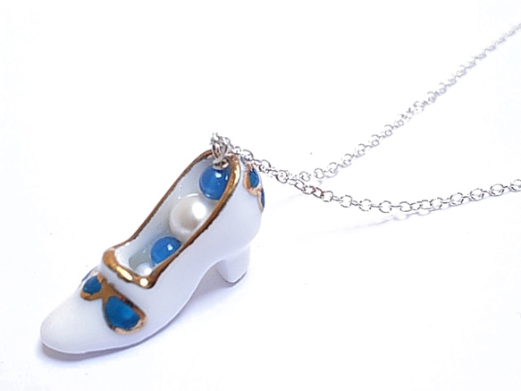 Ceramic shoe pearls/chalcedony necklace 1枚目の画像