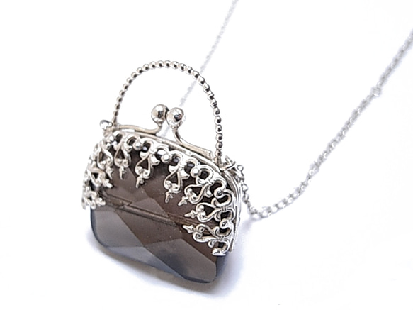 Smoky quartz hand bag silver necklace 1枚目の画像