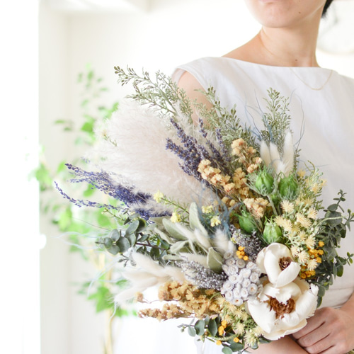 布花　染め花　ハンドメイド　アートフラワー　 ウェディングブーケ　3点セット flo3y】アンティークカラーブーケ 【選べる 単品・セット】（直径24cm