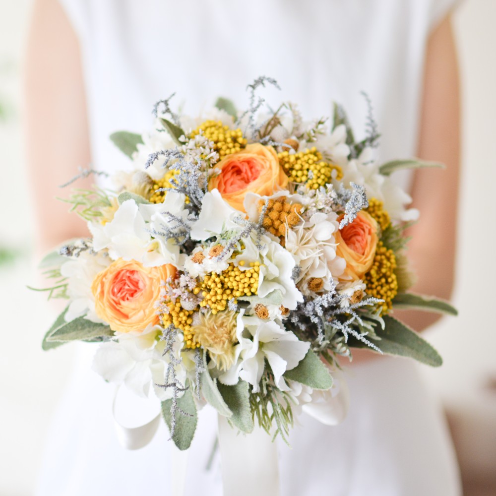 イエローローズとドライフラワーのミックスブーケ（造花/ドライフラワー/プリザーブドフラワー）