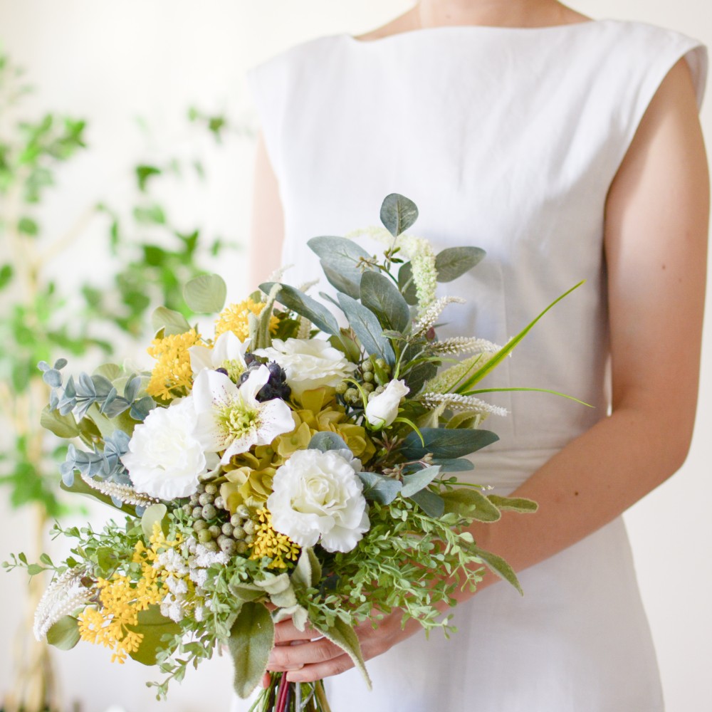 黄色とグリーンのナチュラルブーケ（造花）
