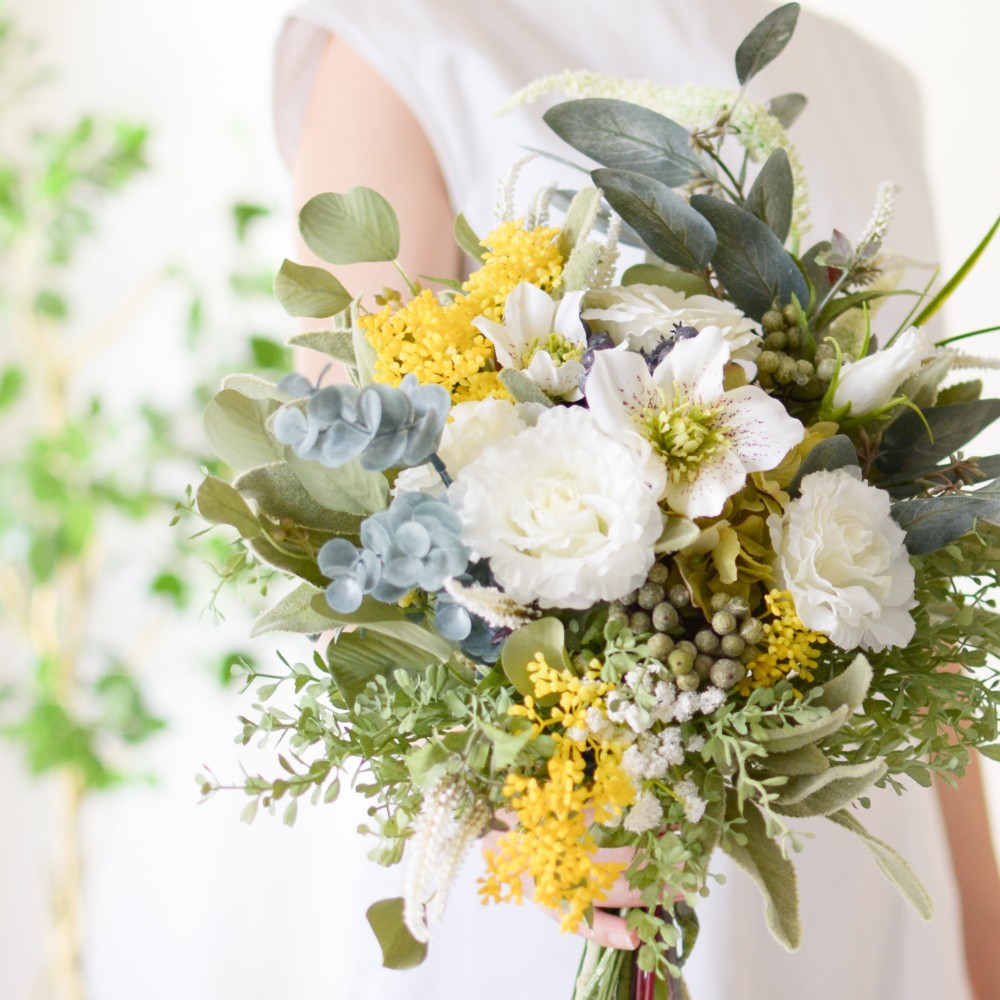 黄色とグリーンのナチュラルブーケ（造花）