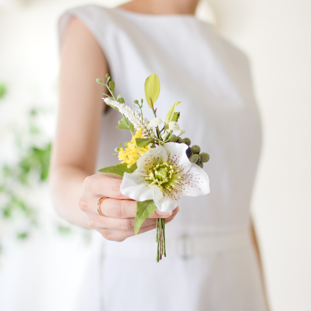 黄色とグリーンのナチュラルブーケ（造花）