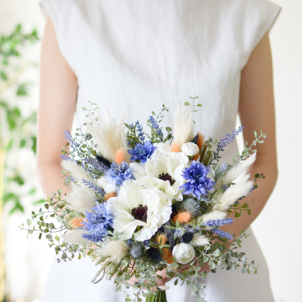 アネモネとラグラスのブーケ（造花/ドライフラワー）