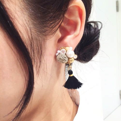 No.7 ボタンタッセルピアスorイヤリング ピアス（その他） Jemy 通販 