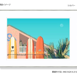 夕陽と紅いサーフボード(額装あり） 3枚目の画像