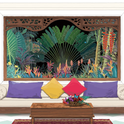 額装フランスのラウンジフラワー フラワーアレンジメント 版画